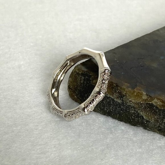Sterling Silver 925 DBJ Bamboo Style Single Diamond Band Ring Sz 6.75 - Picture 12 of 16